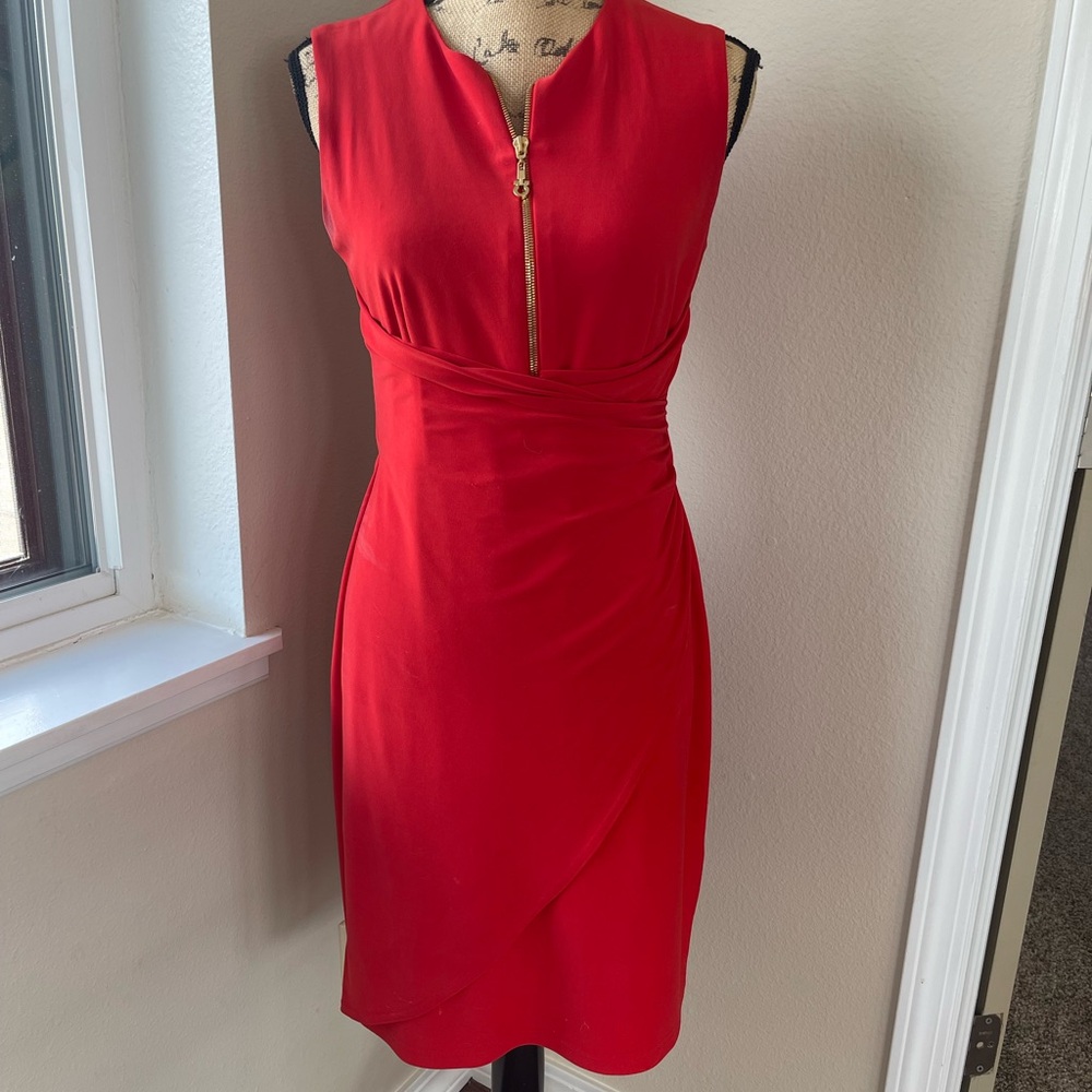 Joseph Ribkoff vivid orange sleeveless dress. 8.